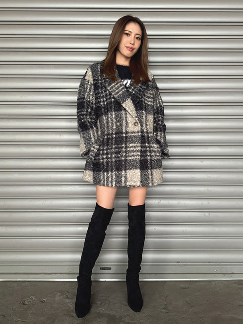 チェック柄ミドル丈コート